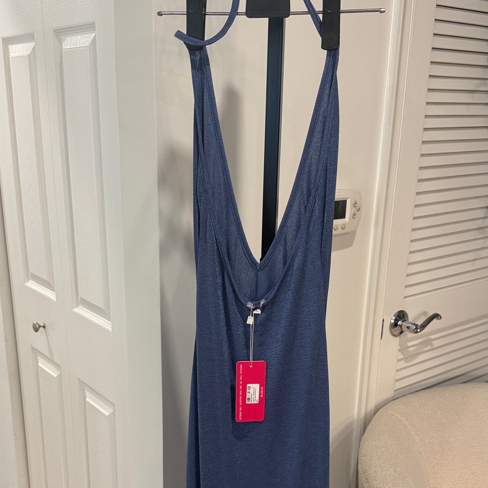 Beginning Boutique - Paige Blue Deep Plunge Midi Dress - Picture 5 of 8